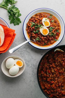 Mexican Braised Beans with Soft Boiled Eggs